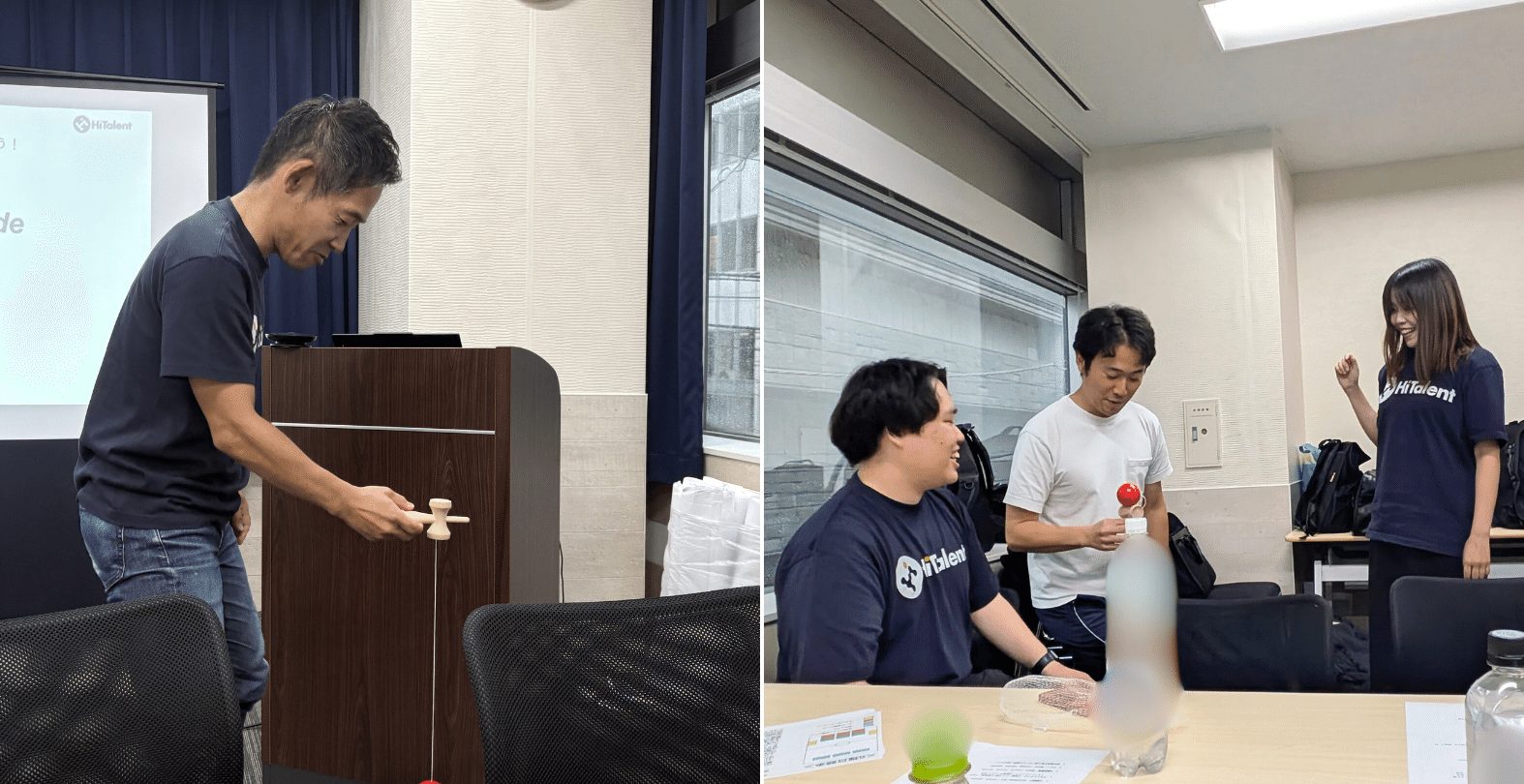 運動会に向けてけん玉を練習する様子